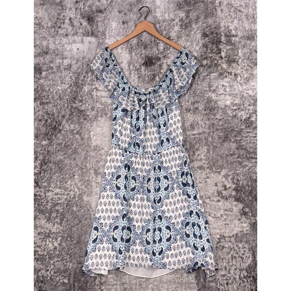 L'AGENCE Dresses & Skirts - L'AGENCE Dress Small Womens White & Blue Silk Paisley Off Shoulder